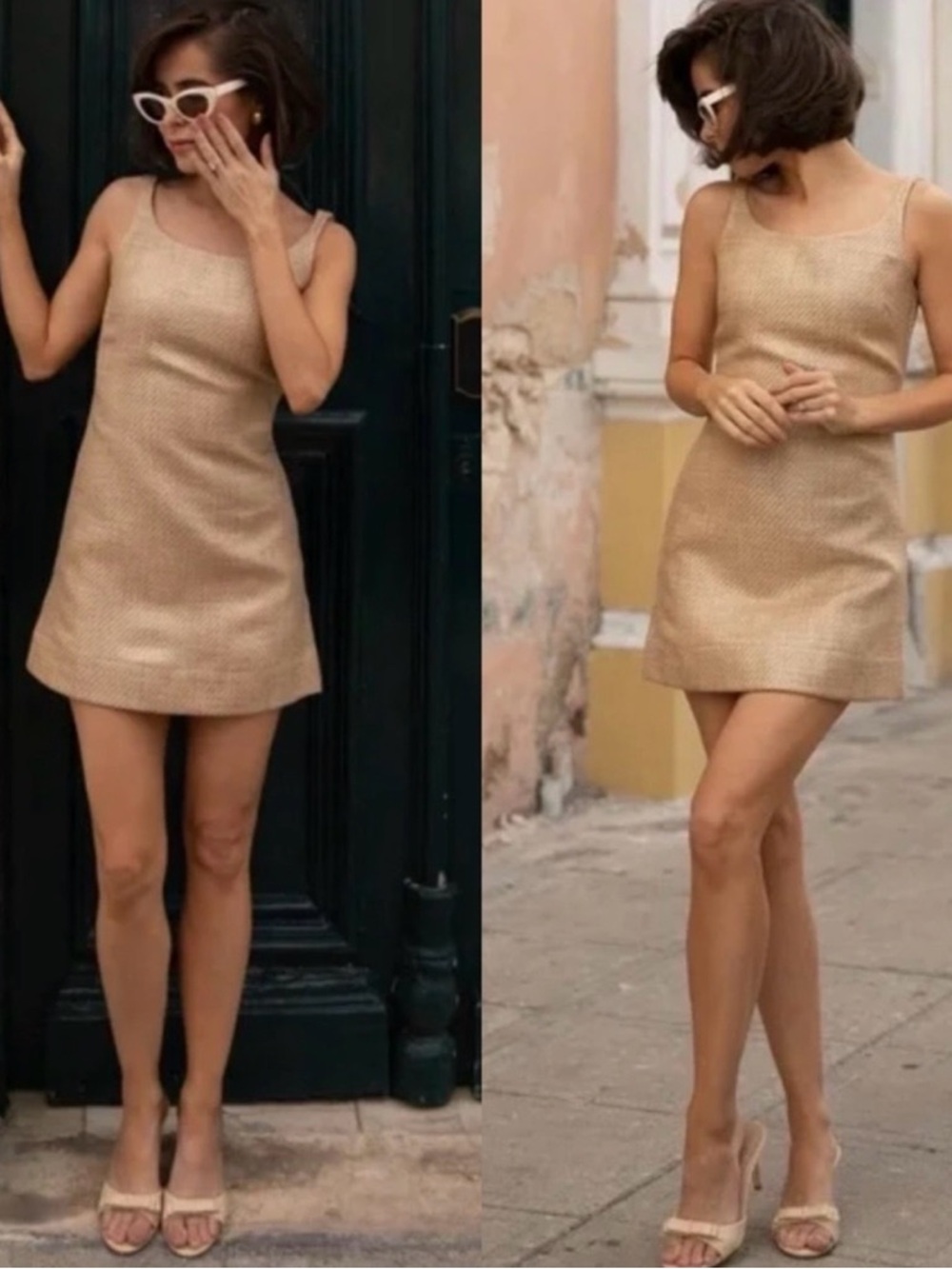 ANTONIO MELANI Beige Woven Dress with Textured Detail - Picture 2 of 9